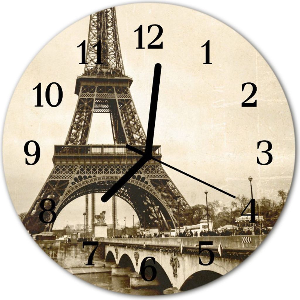 Glasuhr Wanduhr Küchenuhr Echt-Glas 30fi cm Paris grau