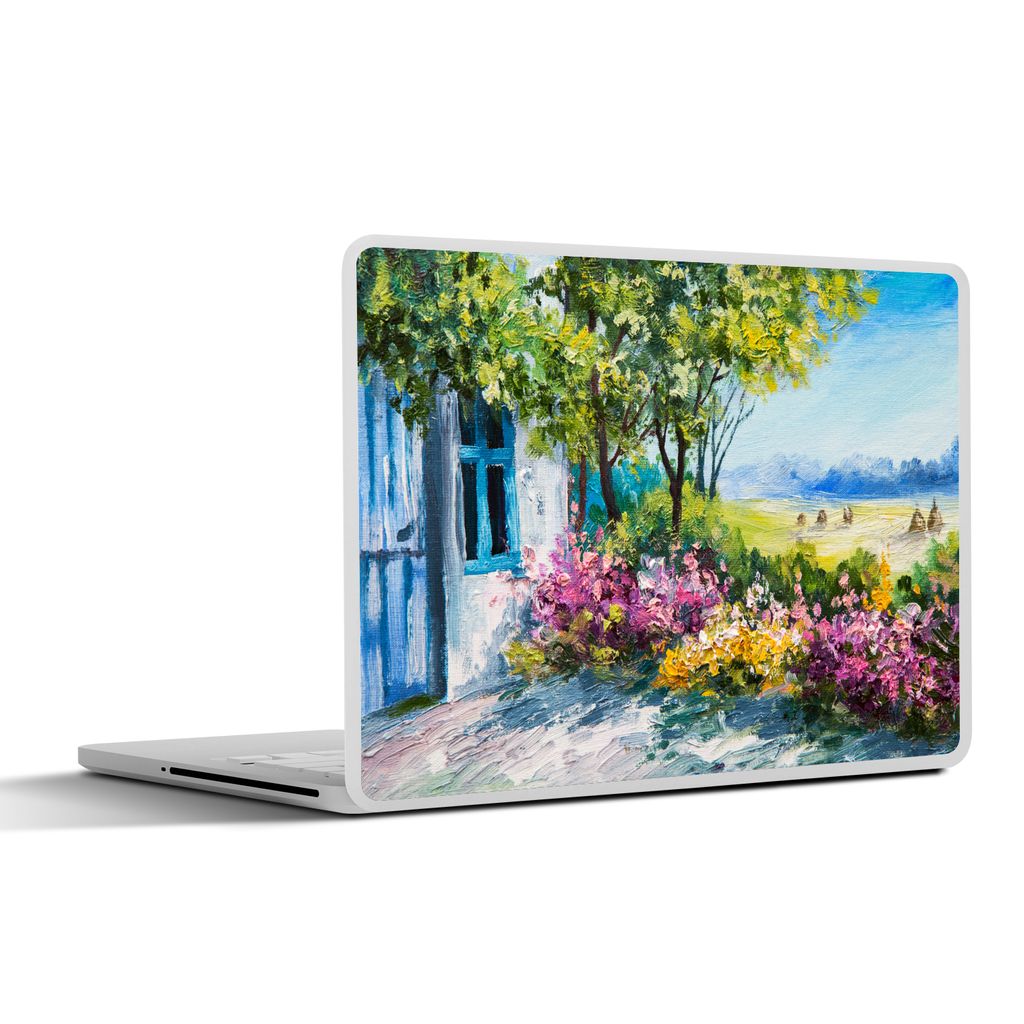MuchoWow Laptop Aufkleber Sticker Cover Malerei - Pflanzen - Blumen - Haus - Öl 31x22.5 cm - Laptop-Deko
