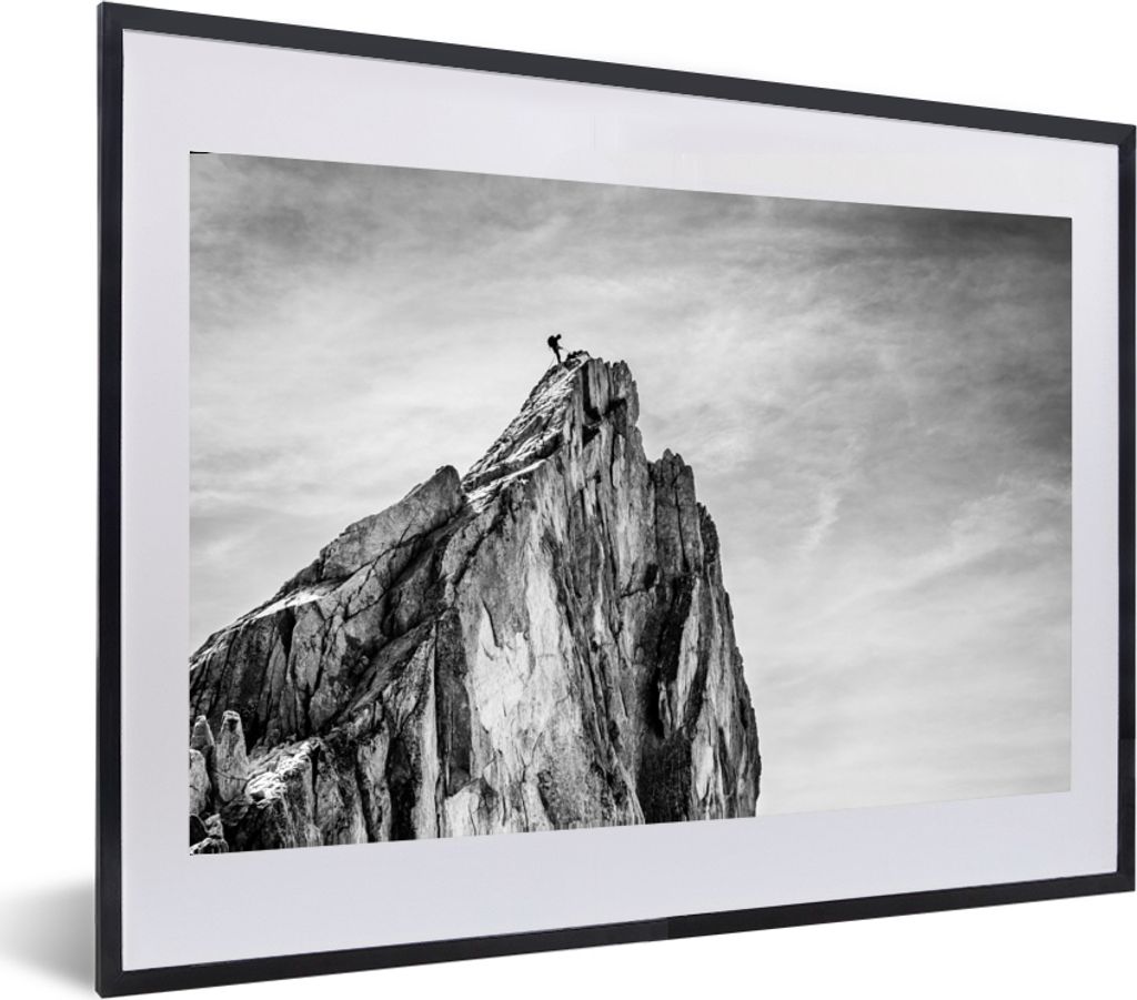 MuchoWow Gerahmtes Poster Berg - Natur - Klettern - Schwarz und weiß 60x40 cm - Poster mit Schwarzem Bilderrahmen Wandposter Rahmen Foto Bilder ...