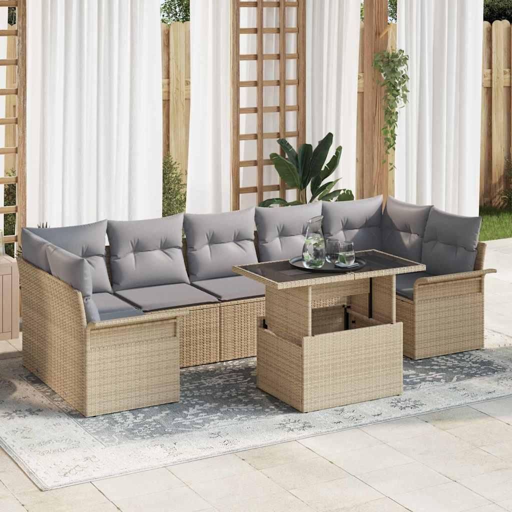 Maison Exclusive - Garten-Sofa-Set mit Kissen mit Speicher 8 pcs Beige Poly Rattan