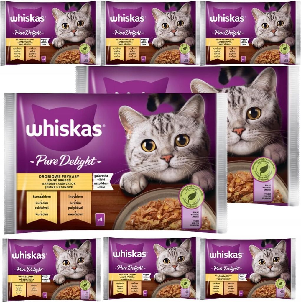 Whiskas Adult 1+ Pure Delight Geflügel Ragout in Gelee Katzennassfutter 32 Portionsbeutel à 85g (8x4x85g)