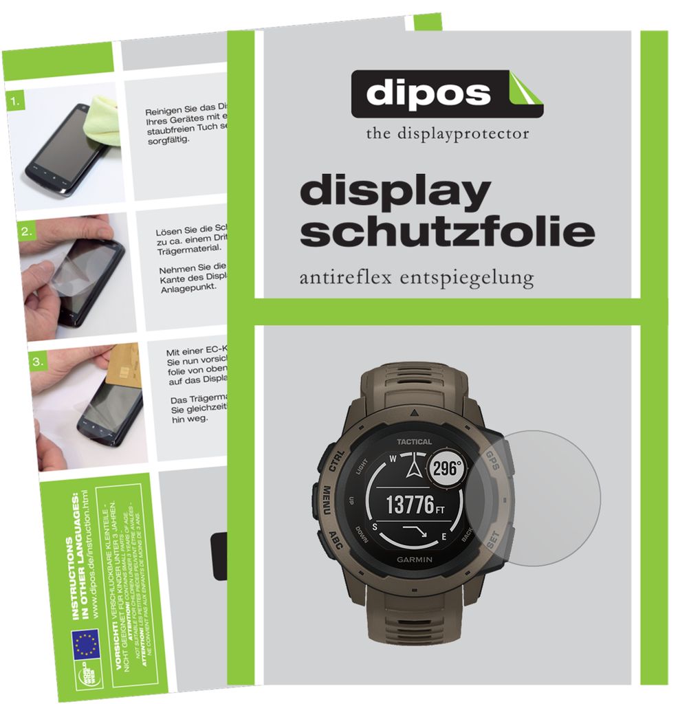 1x Schutzfolie für Garmin Instinct Tactical Edition matt Displayschutzfolie Folie Display Schutz dipos