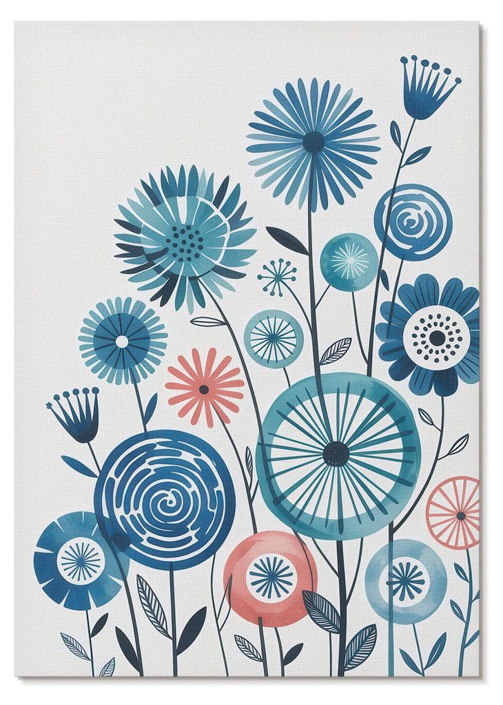 POSTER - 59x84 cm (A1) - Anna "Iris" Novakowski - Moderne blaue Blumen auf weißem Hintergrund - Wandbild für Wohnzimmer Schlafzimmer & Flur, Mode...