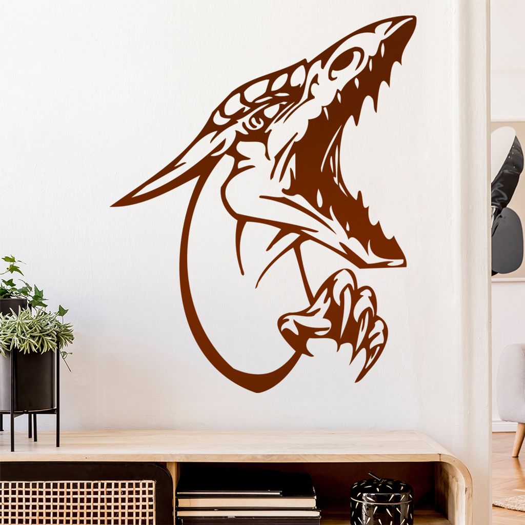 Drachen Kopf Wandtattoo in 6 Größen - Wandaufkleber Wall Sticker - Dekoration, Küche, Wohnzimmer, Schlafzimmer, Badezimmer