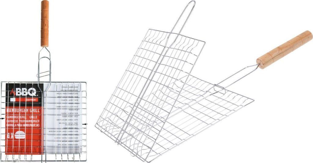 Verschließbarer Doppelgrill mit Holzgriff für einfaches Grillen