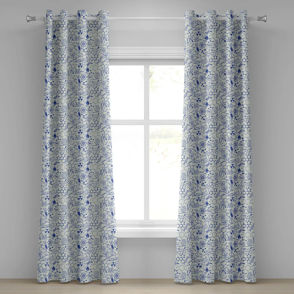 ABAKUHAUS Tenda con occhielli per bambini, elementi di fisica, molecole, formula atomica, illustrazione nerd geek, tende decorative a 2 pannelli per finestre, 280 cm x 175 cm, blu e avorio