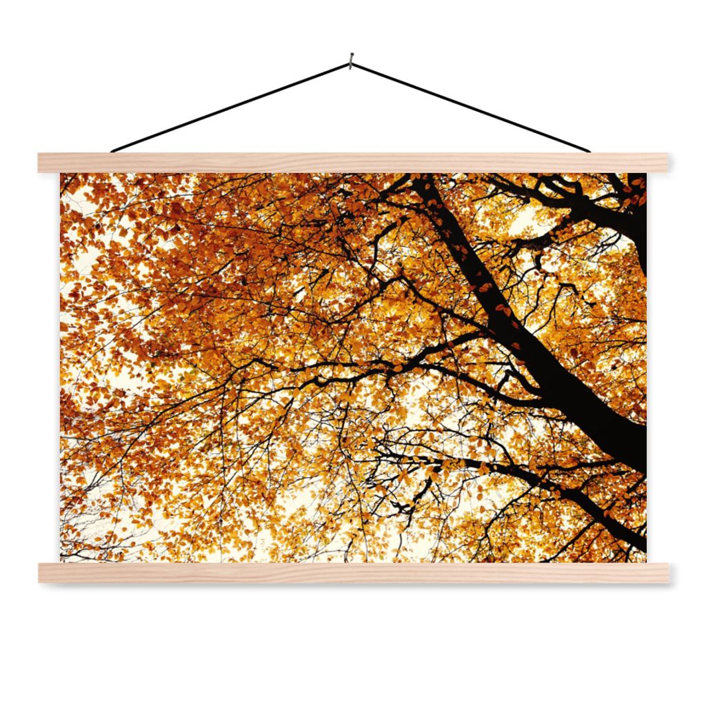 MuchoWow Textilposter Baum - Herbstblätter - Jahreszeiten - Rustikal 120x80 cm mit holzfarbenen Rahmen - Aufhängeset