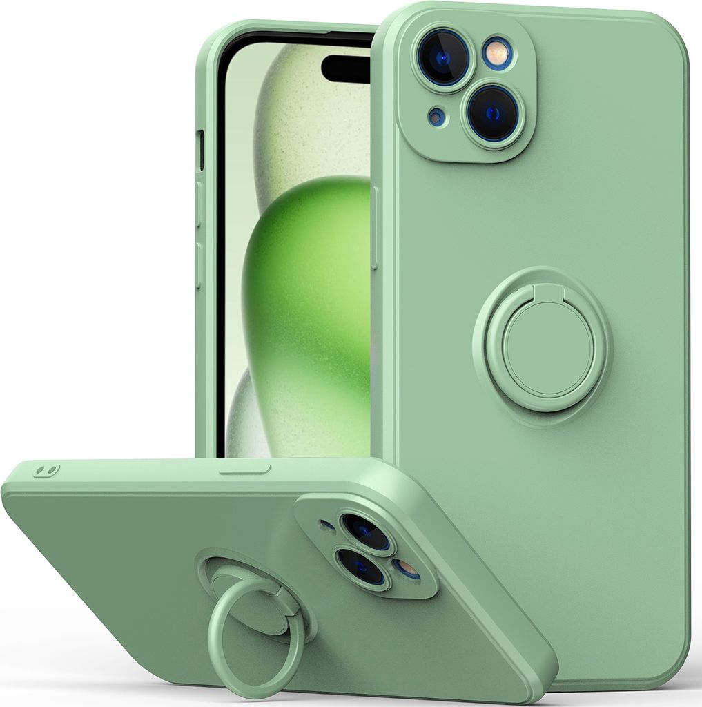 iPhone 15 Plus Handyhülle, Ring Halter Ständer Kratzfeste Weiche Silikon schutzhülle für iPhone 15 Plus Türkis