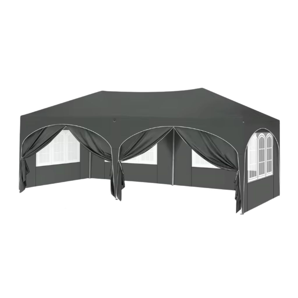 Partyzelt XL – Mit Seitenwänden – Schwarz – 300x600 cm – Faltbar – Easy-Up Pavillon – Wasserdicht und wetterfest – Höhenverstellbar
