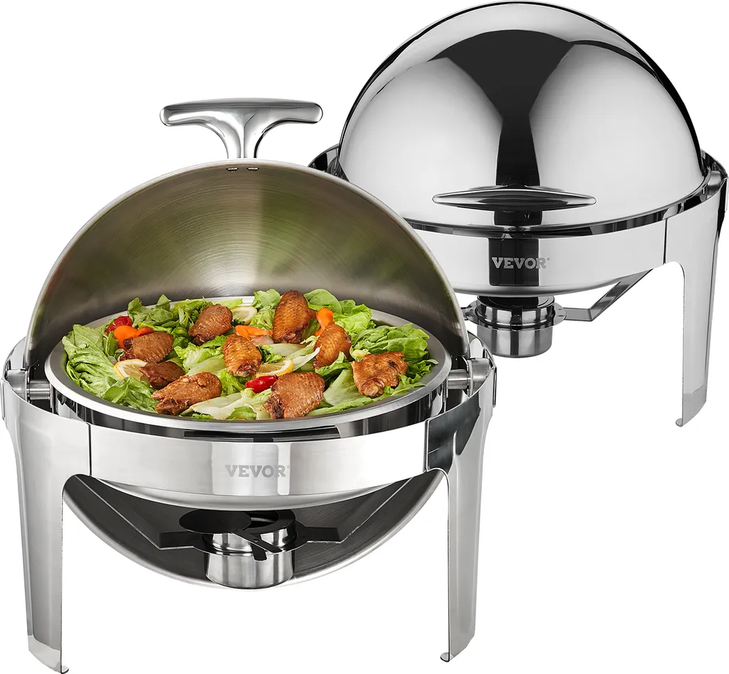 VEVOR Chafing Dish 2 Pièces 5,5L Couvercle Roll Top en Acier Inoxydable