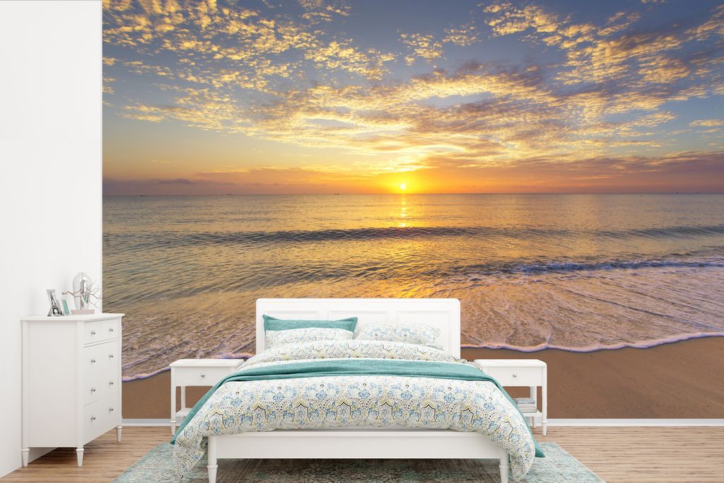MuchoWow Fototapete für Wohnzimmer oder Schlafzimmer Wandtapete Vinyl Motivtapete Strand - Sonnenuntergang - Meer - 360x240 cm - Vinyl-Tapete