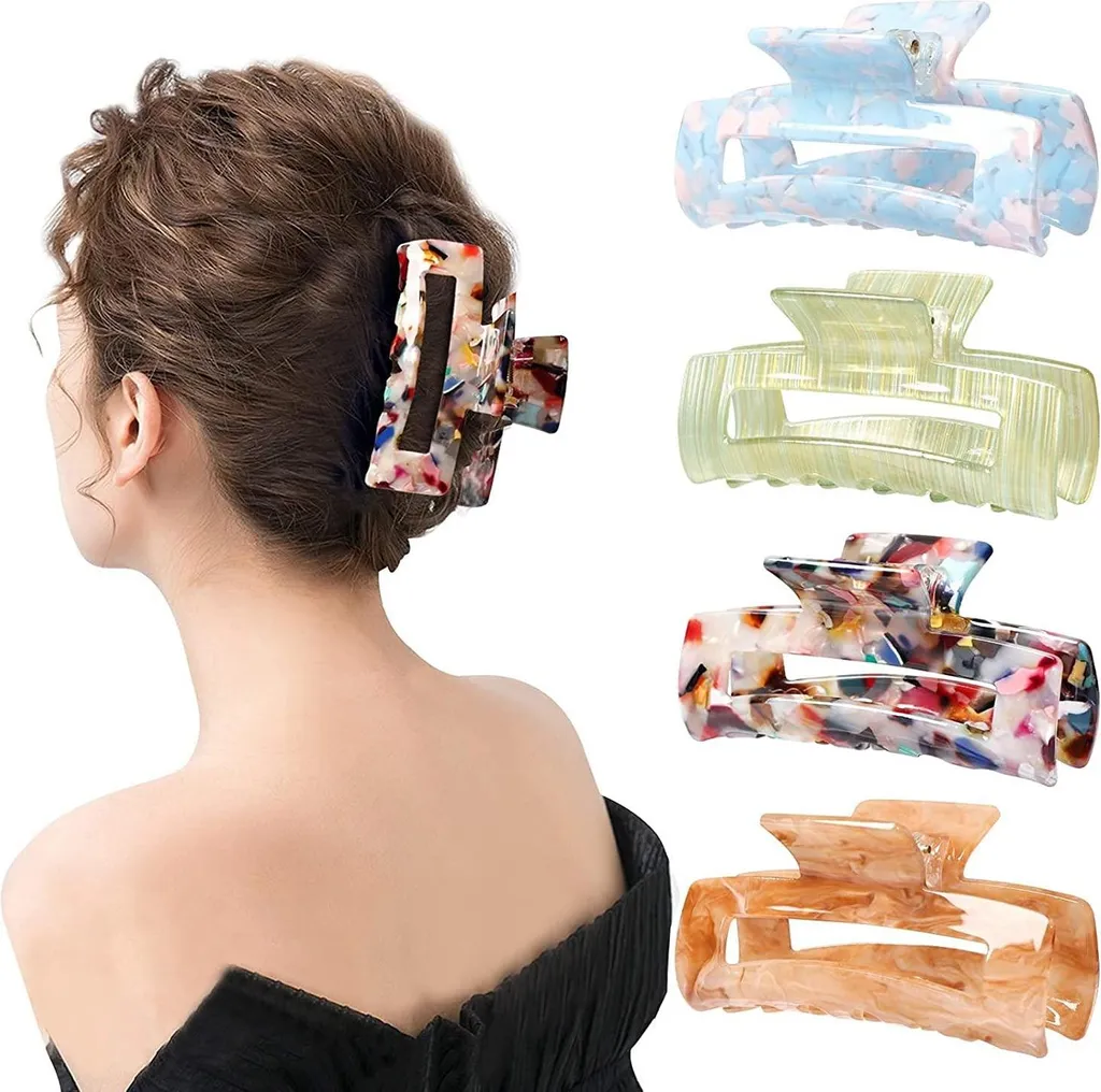 Lot de 4 Pinces à Cheveux en Acrylique Motif Écaille et Léopard Chic