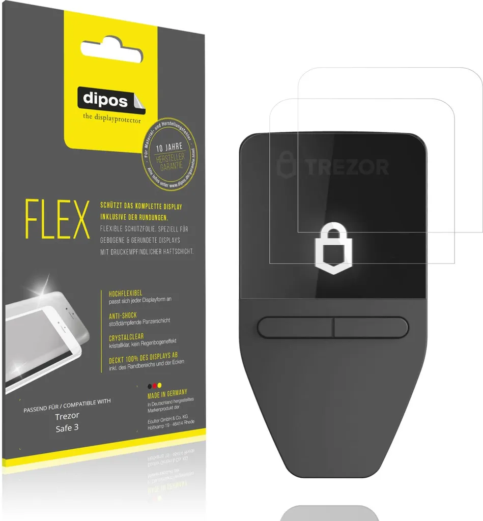 Pellicola Protettiva dipos Flex per Trezor Safe 3 - Kit 2 Pezzi