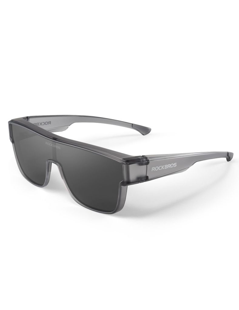 ROCKBROS Überzieh Sonnenbrille Polarisierte UV400 Fahrradbrille über Brillenträger Blendschutz für Outdoor Radsport Laufen Herren Damen Grau