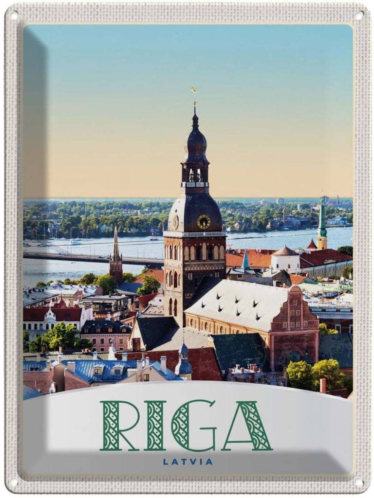 vianmo Blechschild 40x30 cm Riga Lettland Häuser Architektur Kirche Bildmotiv Reisemotiv Abenteuer Reisen Europa Urlaub