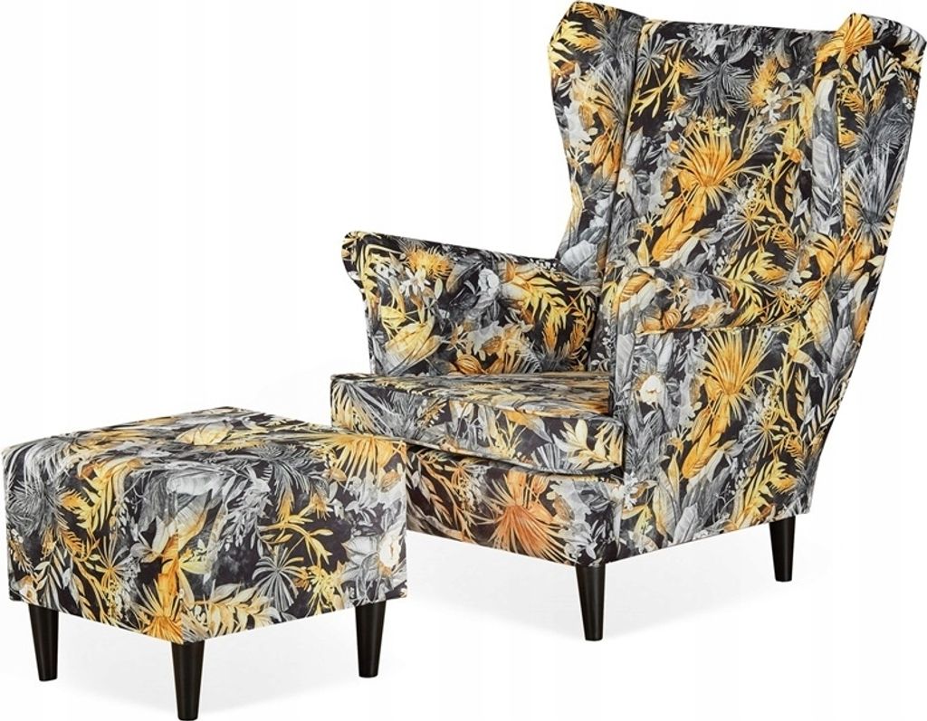 Family Meble Ohrensessel mit Hocker Print Relaxsessel Skandinavisch Bequemer Sessel Loungesessel Fernsehsessel Wohnzimmer Schlafzimmer Büro (M 132)