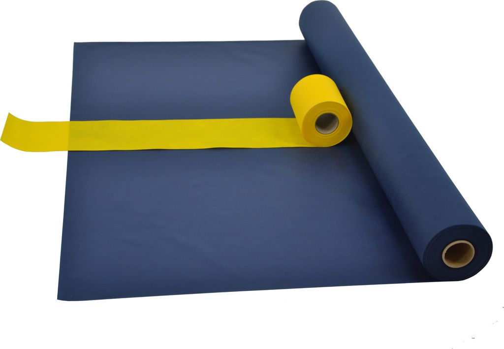 Sensalux Kombi-Set 1 Tischdeckenrolle 1,5m x 25m blau + Tischläufer 15cm gelb
