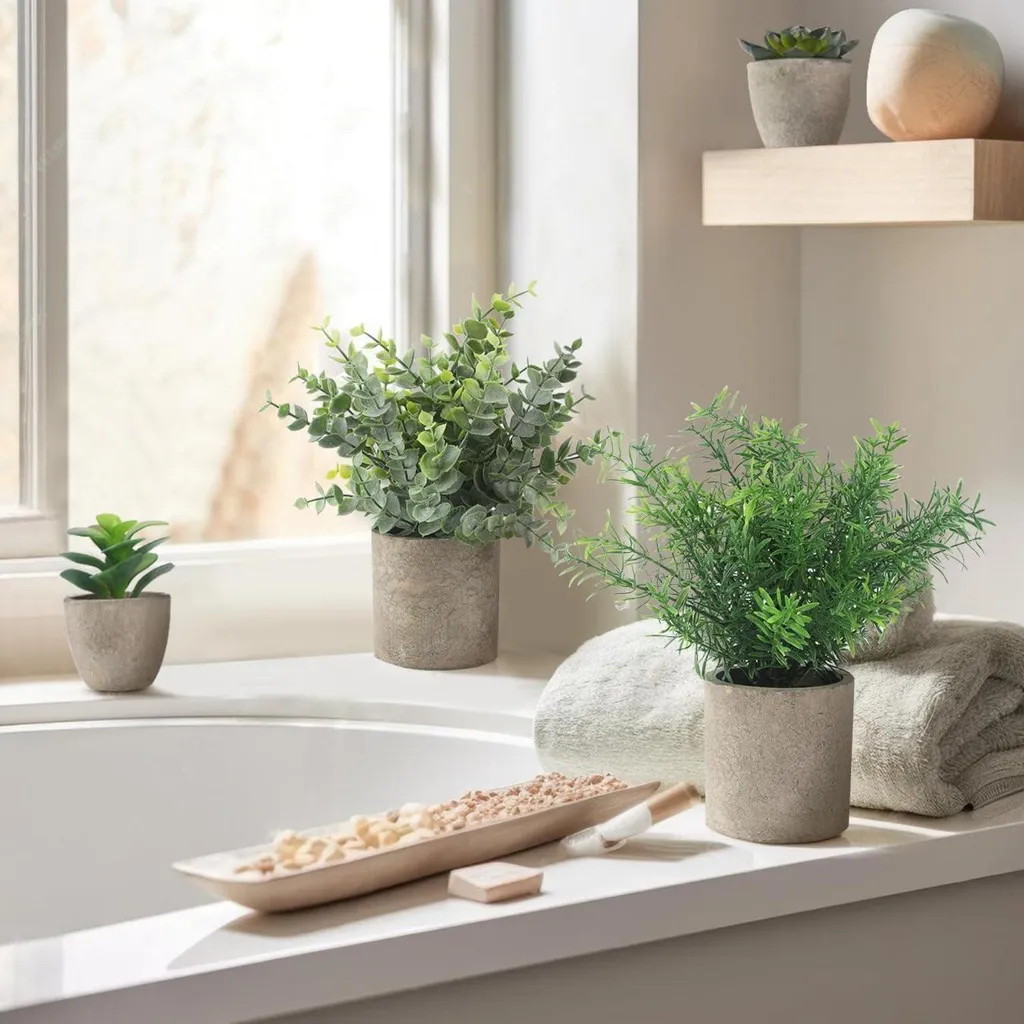 4 Piante Artificiali Finto Eucalipto E Aloe In Vaso, Verdi Finte Per Decorazione Casa, Ufficio, Cucina, Bagno, Fattoria - 2