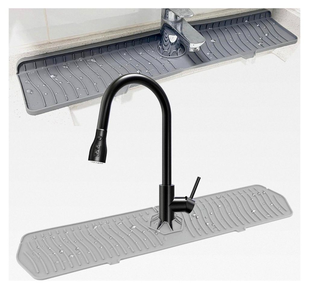 1 Stück Silikon Abtropfmatte 61x14,5 cm, Grau, Spritzschutz für Spüle in Küche und Badezimmer