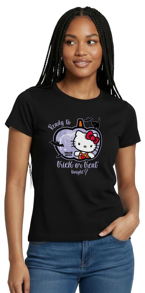 Spreadshirt Hello Kitty Halloween Süßes Oder Saures Frauen T-Shirt, L, Schwarz