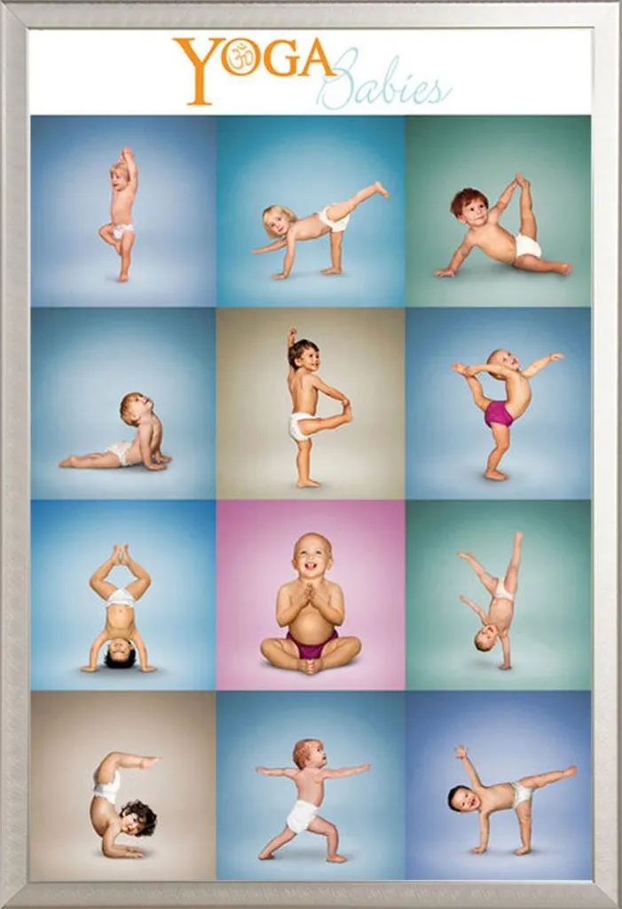 Cadre interchangeable aluminium argenté Shinsuke avec poster Yoga Babies