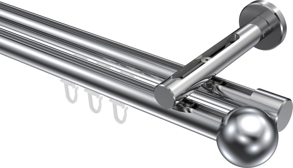 Interdeco Innenlaufstange / Gardinenstange mit Innenlauf Chrom, Typ Siteno Luino (Kugel), 20 mm Ø 2-läufig, 260 cm