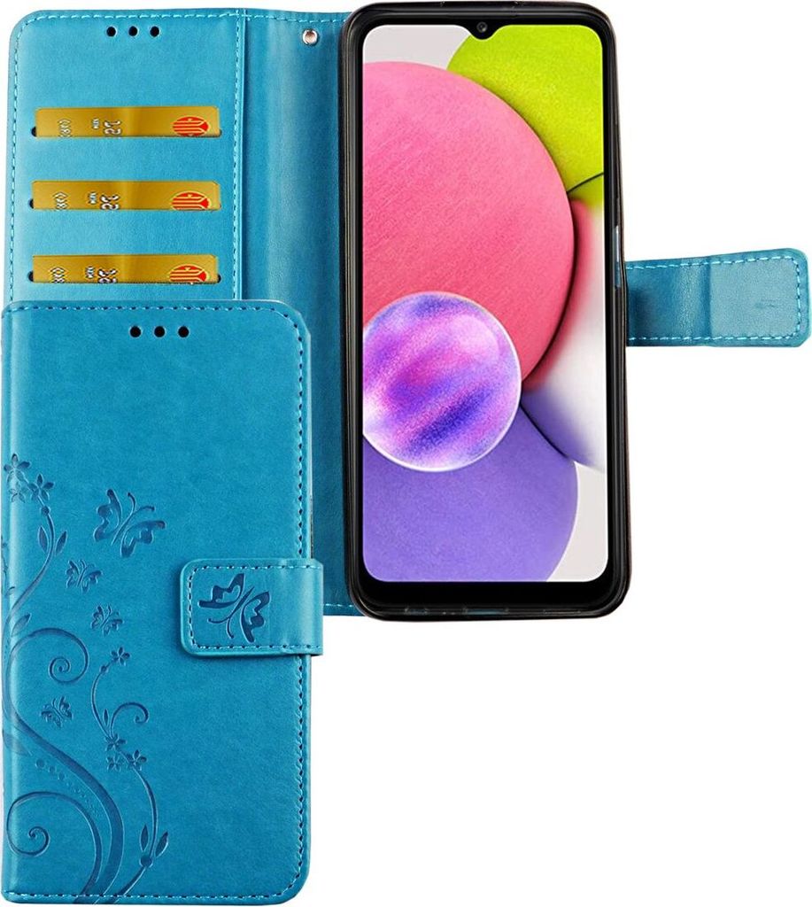 Samsung Galaxy A02s Tasche Handy Hülle Schutz-Cover Flip-Case mit Kartenfach Blau