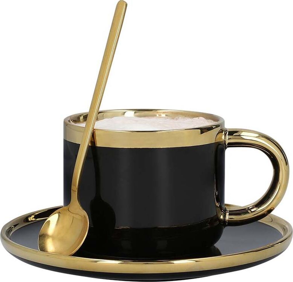 HOMLA Sinnes Kaffeetasse Porzellan mit Untertasse Löffel Produktbild 