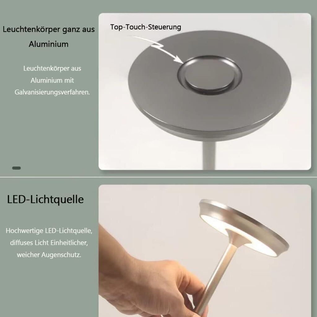 LED Nachtlichter Tischlampe Kabellos Dimmbar Aluminium Produktbild 4