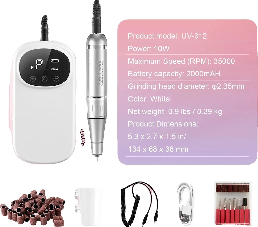 Perceuse à clous sans fil 35000 RPM haute efficacité pour manucure