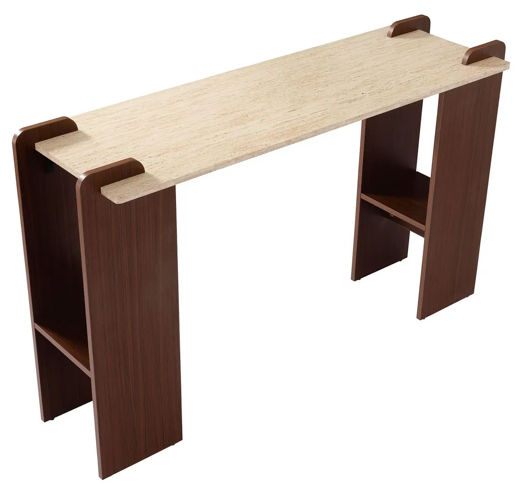 Console Entrée Chic 120cm Effet Travertin Beige Style Art Déco Chic