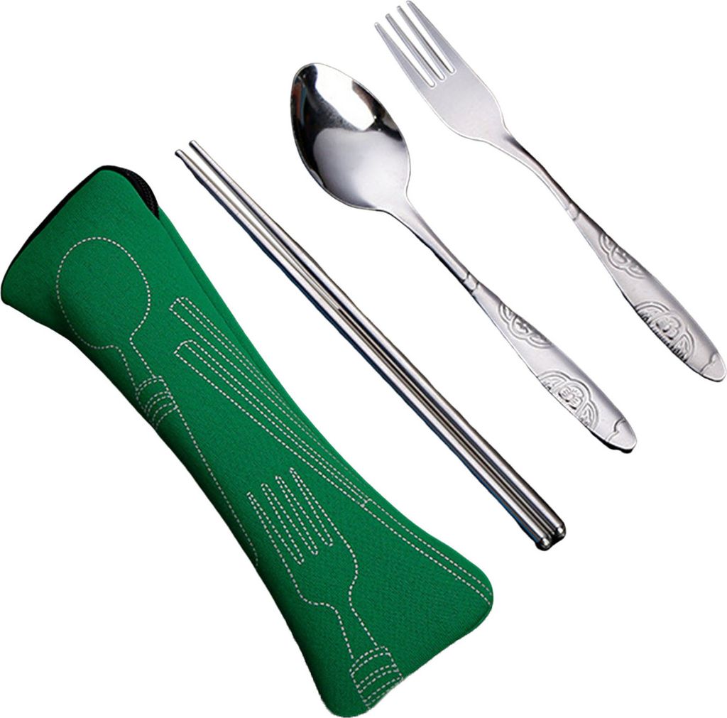 Besteckset mit Reißverschlusstasche, Reiseutensilien-Set aus Edelstahl, Gabel, Löffel, Essstäbchen, langlebige Aufbewahrungstasche für Zuhause,...