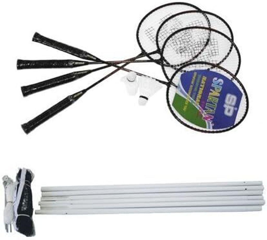 Badminton Set für 4 Spieler mit Netz und Aufstellstangen + 2 Bälle