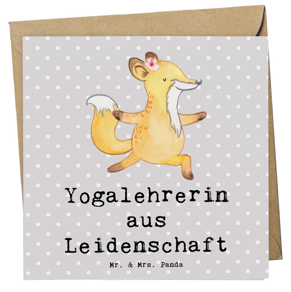 Mr. & Mrs. Panda Grußkarte Yogalehrerin Leidenschaft - Grau Pastell - Geschenk, faltkarte, Klappkarte, anlasskarte, doppelkarte, Glückwunschkarte