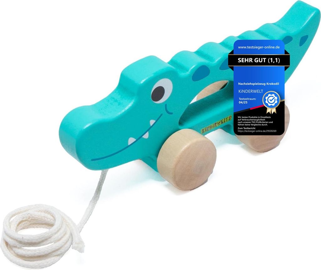 Nachziehspielzeug Krokodil aus Holz, kindgerechtes Lernspielzeug, Kinderspielzeug zum Ziehen, Schieben und Spielen