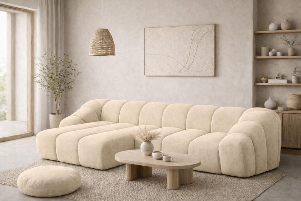 Kaiser Möbel Ecksofa Modulare L-Form, Veloursstoff Bluvel, Creme, Links, CROISSANT L
