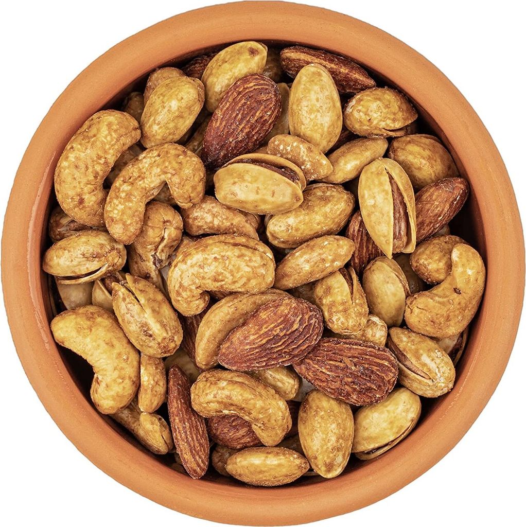 Sunnah Shop Feurige Nussmischung 1kg Geröstet und Pikant Geröstete Cashewkerne Mandeln und Pistazien nüsse gesalzen mit Chili Aroma | Vegan Pr...
