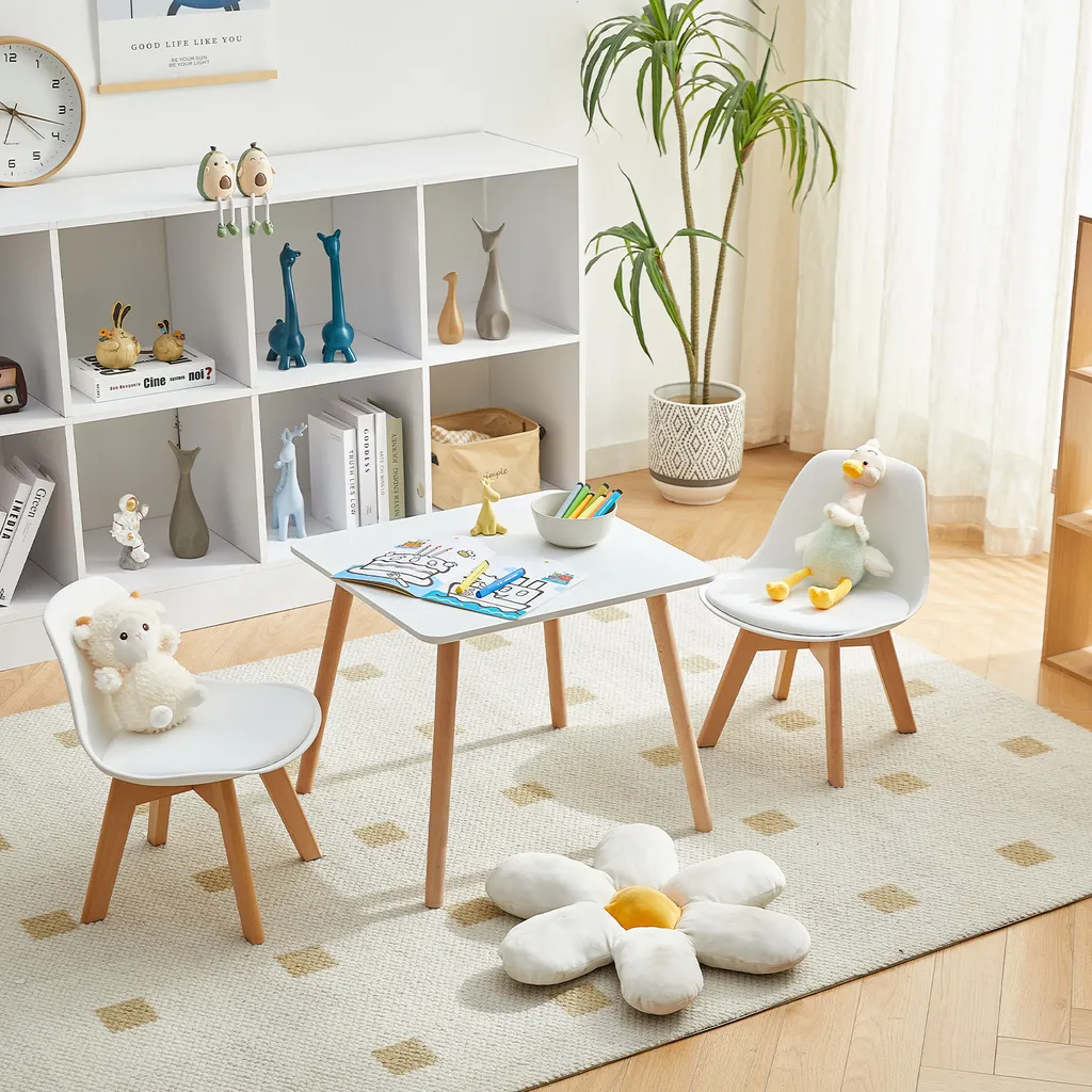 Set de Table et Chaises pour Enfants Blanc pour École Maternelle et Jeux
