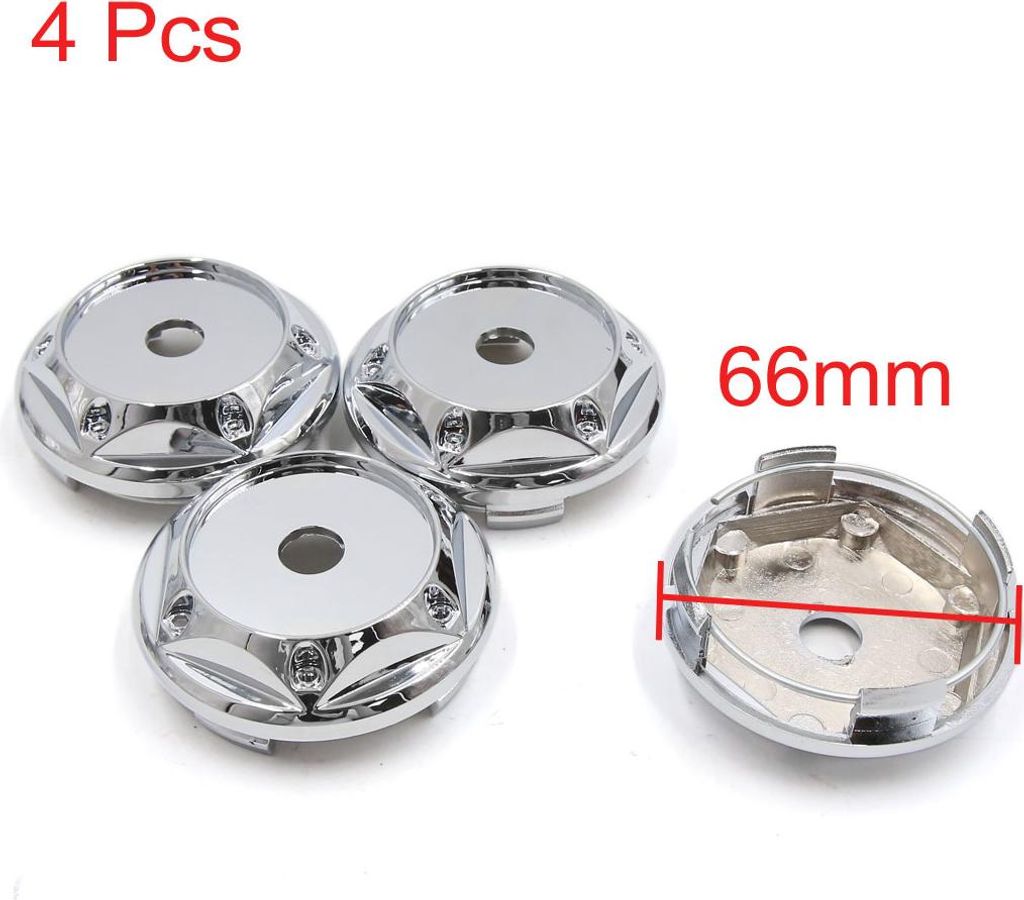 4 Stück silberfarbenes Chrom 66 mm Durchmesser 4 Ösen Auto-Radfelgen Mittelkappe Nabenabdeckung