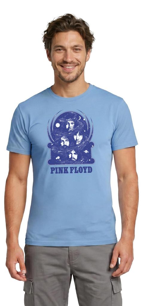 Spreadshirt Pink Floyd Logo Und Band Männer T-Shirt, 4XL, Carolina Blue