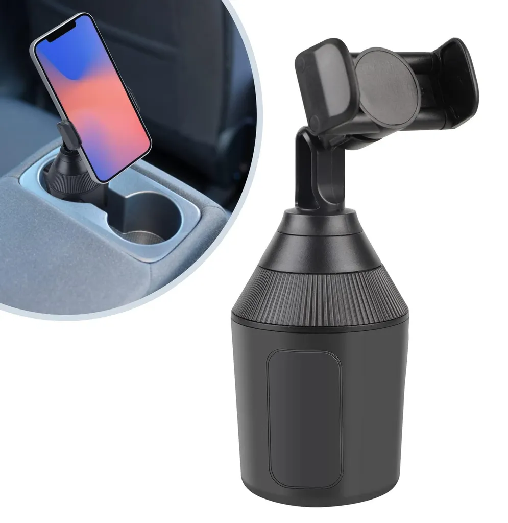 Support Téléphone Voiture Porte-Gobelet Universel Ajustable Noir V3