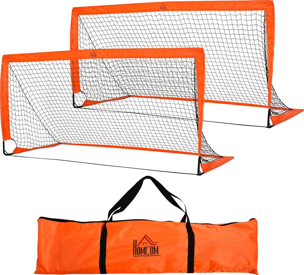 Fortuna Lai Fußballtore 2er Set Faltbare Minitore aus Metall mit Oxfordstoff für Kinder Outdoor in Orange 183 x 90 x 90 cm