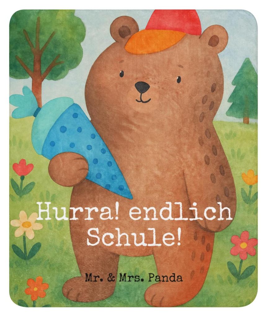 Mr. & Mrs. Panda Wärmedecke Bär Schultüte Design 130 x 155 cm - Weiß - Geschenk, Decke, Teddy, Einschulung, Schulanfang, Grundschule, Plaid, Sc...