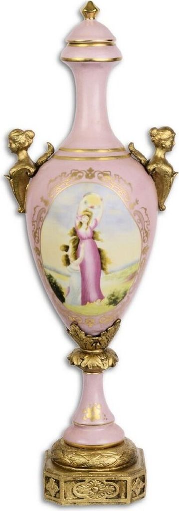 Casa Padrino Barock Vase mit Deckel Rosa / Gold 16,9 x 13 x H. 50 cm - Barock & Jugendstil Deko Accessoires