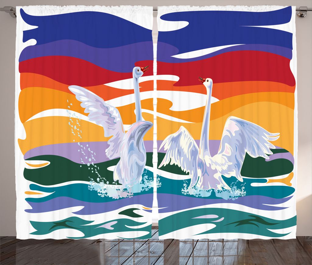 ABAKUHAUS Tier Rustikaler Vorhang, Glückliche Schwan-Paar-Liebe, Wohnzimmer Universalband Gardinen mit Schlaufen und Haken, 280 x 225 cm, Multi