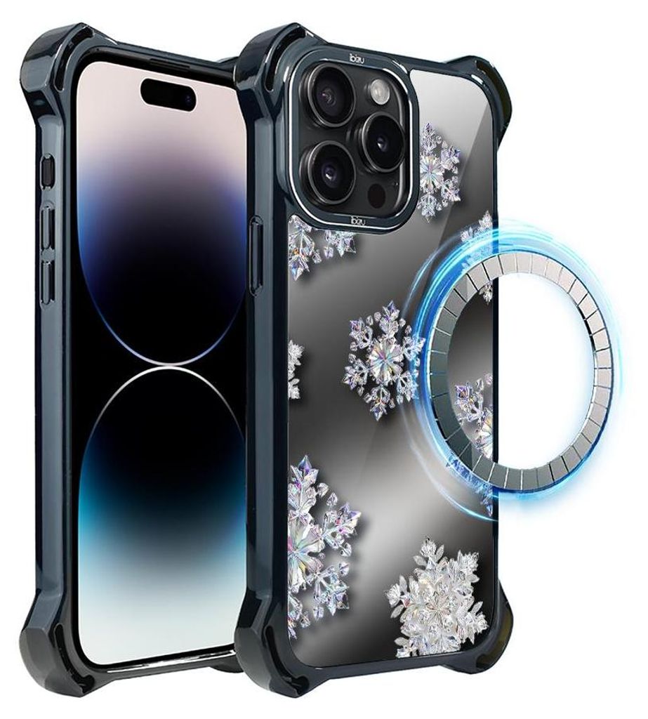 Schutzhülle für das iPhone 14 Pro Max, MagSafe-kompatibel, verstärkte Ecken, schwarz, Diamantene Schneeflocken