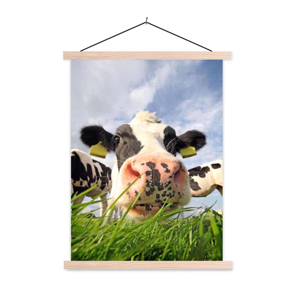 MuchoWow Textilposter Kuh - Bauernhof - Gras - Tiere 120x160 cm mit holzfarbenen Rahmen - Plakatkarton