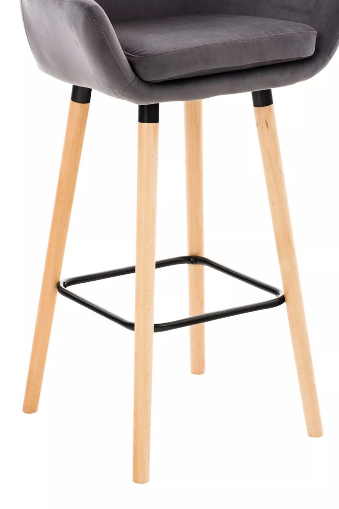 In And OutdoorMatch Luxus Barhocker Margarete – Grau – Samt – Buchenholz – Deluxe Design – Rückenlehne – Für Küche und Bar – Gepol...