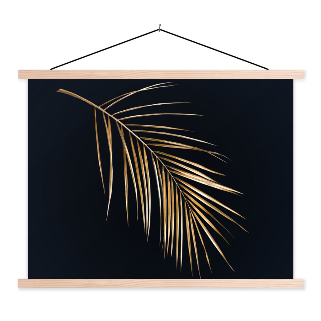 MuchoWow Textilposter Pflanzen - Gold - Schwarz - Blätter - Luxus 40x30 cm mit holzfarbenen Rahmen - Bilder