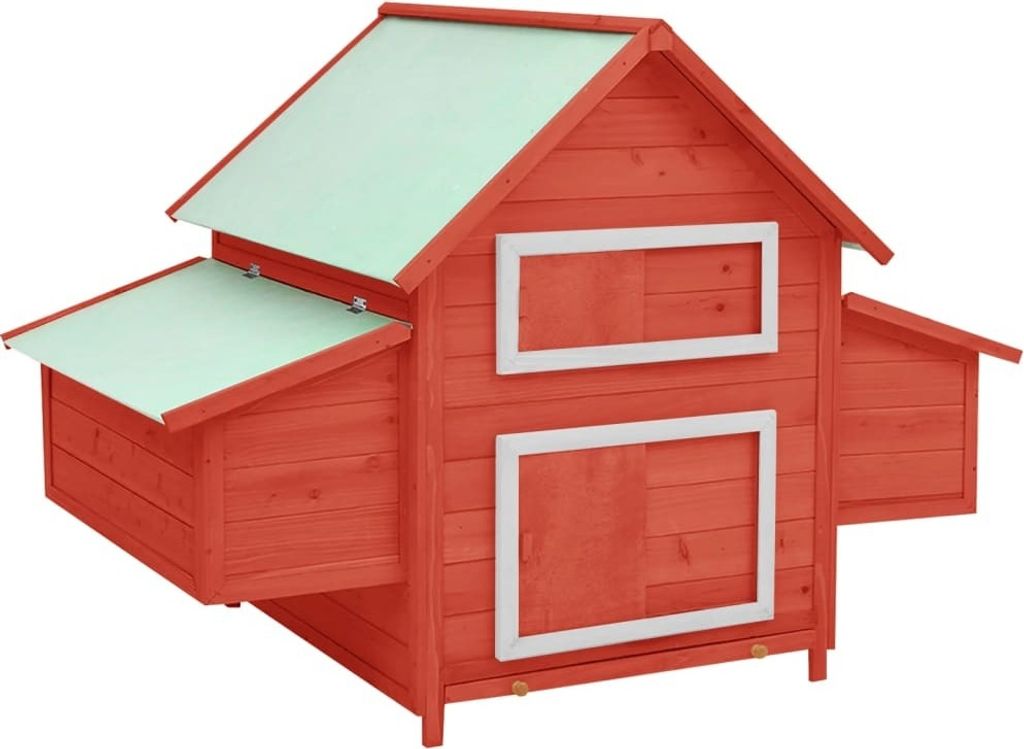 The Living Store Hühnerstall Rot und Weiß 152x96x110 cm Massivholz Tanne